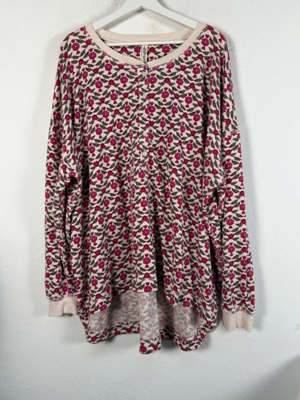 By Anthropologie Womens Long Sleeve Waffle Knit Henley Pajama Top 3X Multicolor